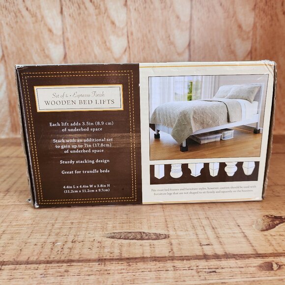 Bed Bath and Beyond Espresso Wooden Bed Post Lifts Brown Lot of 4 New In Box - Picture 1 of 4